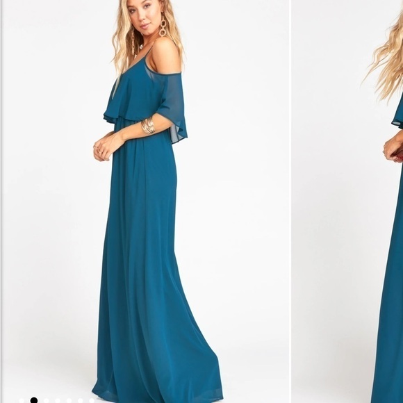 Show Me Your Mumu Caitlin Ruffle Maxi Dress Deep‎ Jade Chiffon Sz XXS - Picture 1 of 9